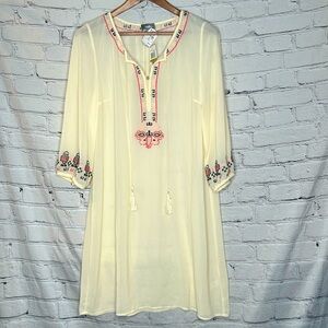 Neiman Marcus Cream & Embroidered Long Sleeve Dress Size 14 Brand New W/Tags